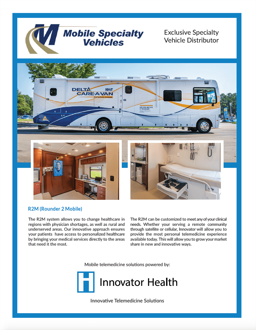 Front of flyer with details about the Rounder 2 Mobile showing images of the Delta Care-a-Van