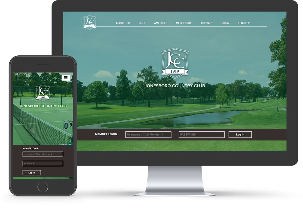 Jonesboro Country Club website mocked up on computer and mobile 