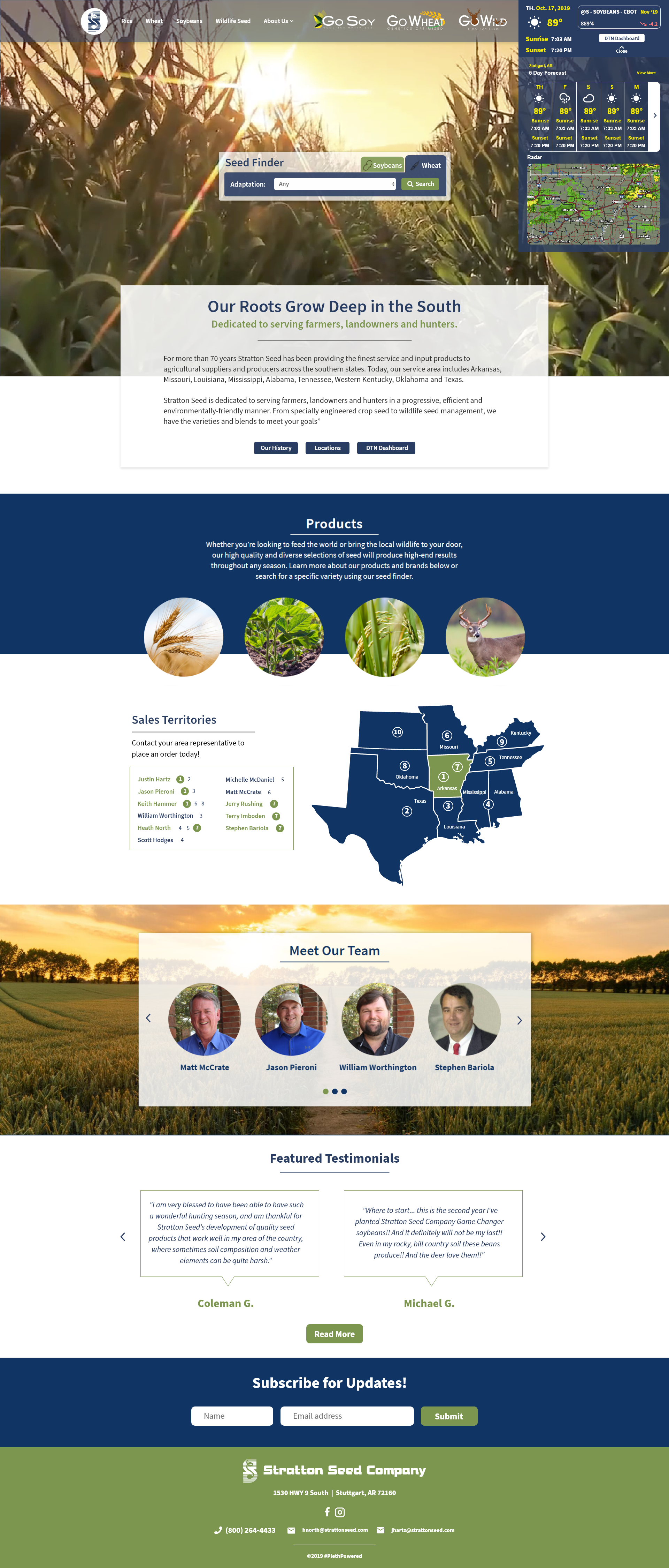 Homepage layout of Stratton Seed website